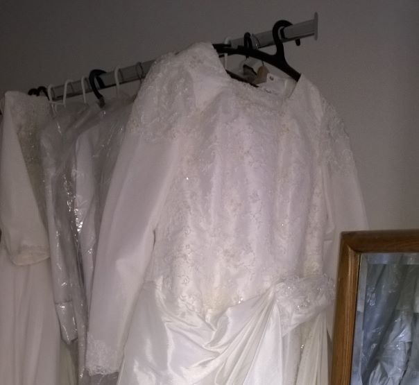 bridal dress with corner of our standing mirror