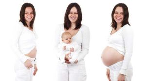 Three Images of a Women in Phases to Becoming a Mother