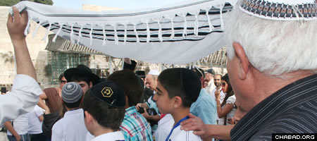 Some of the orphan boys at the mass Bar Mitzvah at the Kotel