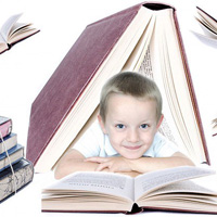 Child surrounded by books