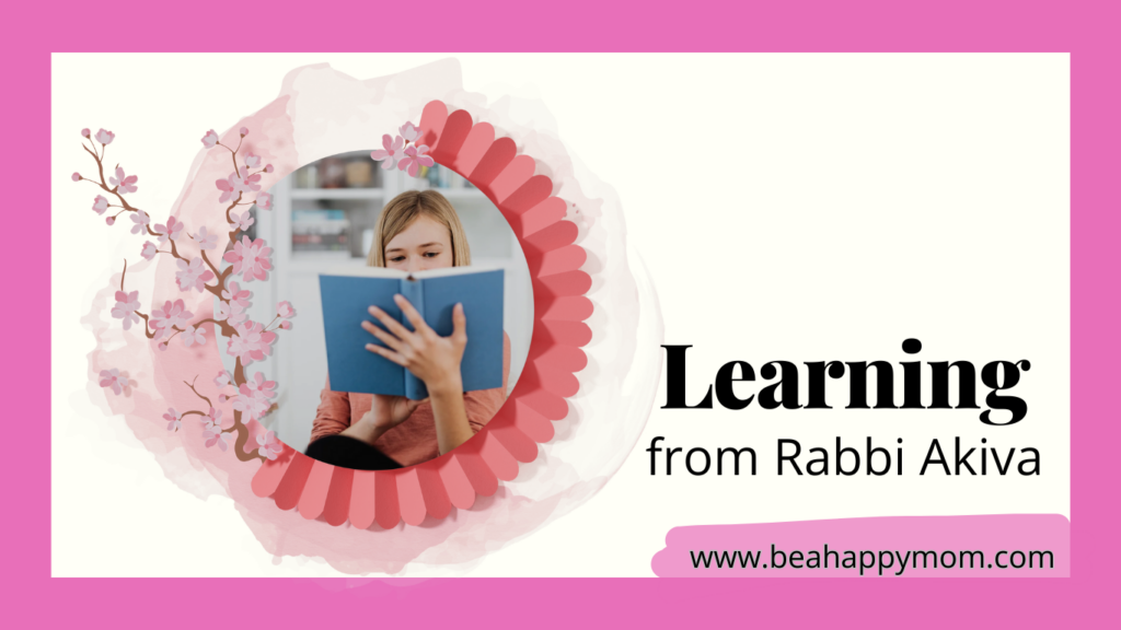 Girl reading a book within a circular frame, wording Learning from Rabbi Akiva