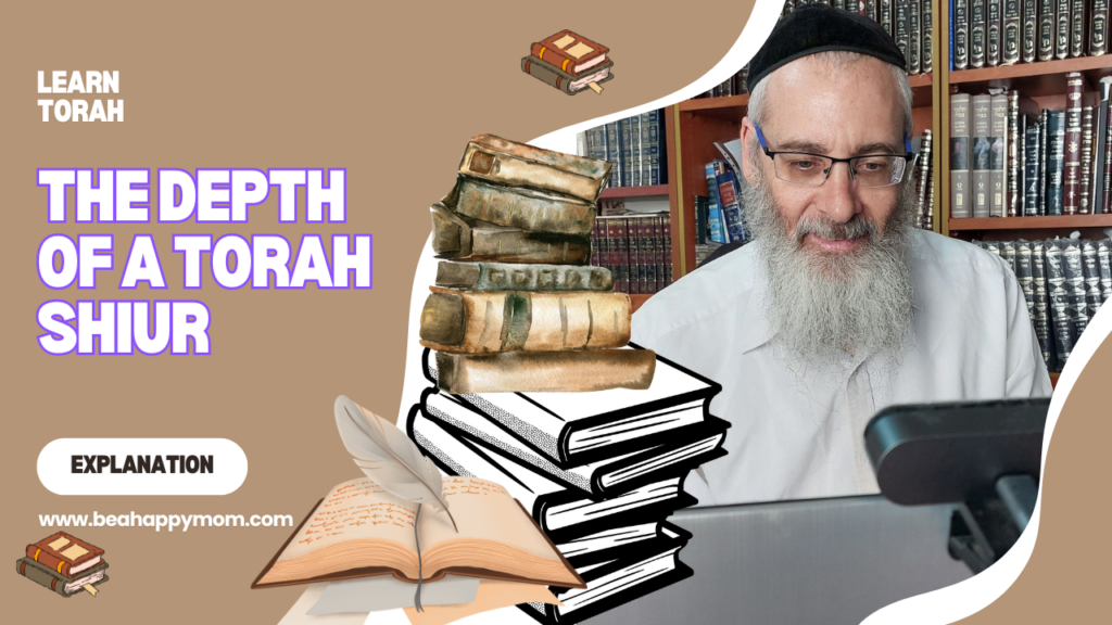 An image that shows Rabbi Eliyahu Shear at his computer infront of his library, surrounded by books. This shares the message of the Depth of a Torah Shiur